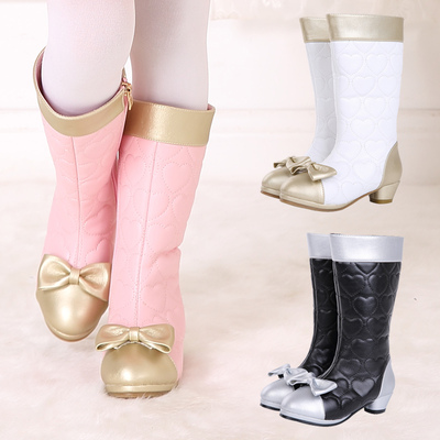 小不童 冬季女童高跟靴公主靴棉靴韩版儿童皮靴女童靴单靴