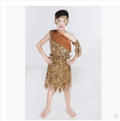 新款万圣节儿童野人表演服装猎人舞蹈演出服大王叫我来巡山豹纹