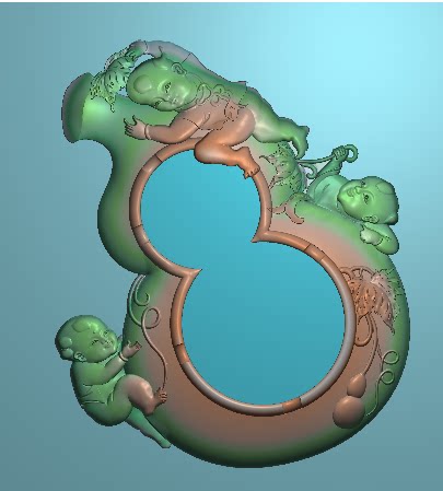 自动发货 精雕图 浮雕图 葫芦童子烟灰缸190 229 32有线条精雕图