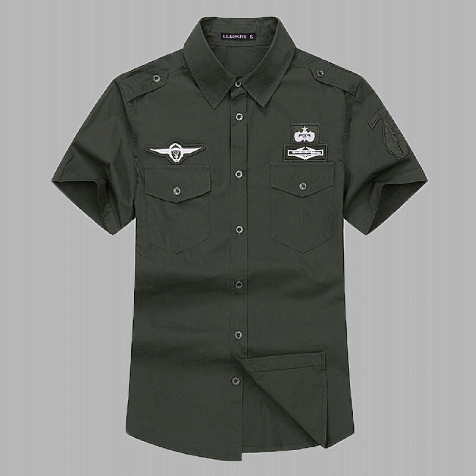 夏季新款男士工装短袖衬衫夏天青少年欧美军装宽松休闲纯棉上衣服