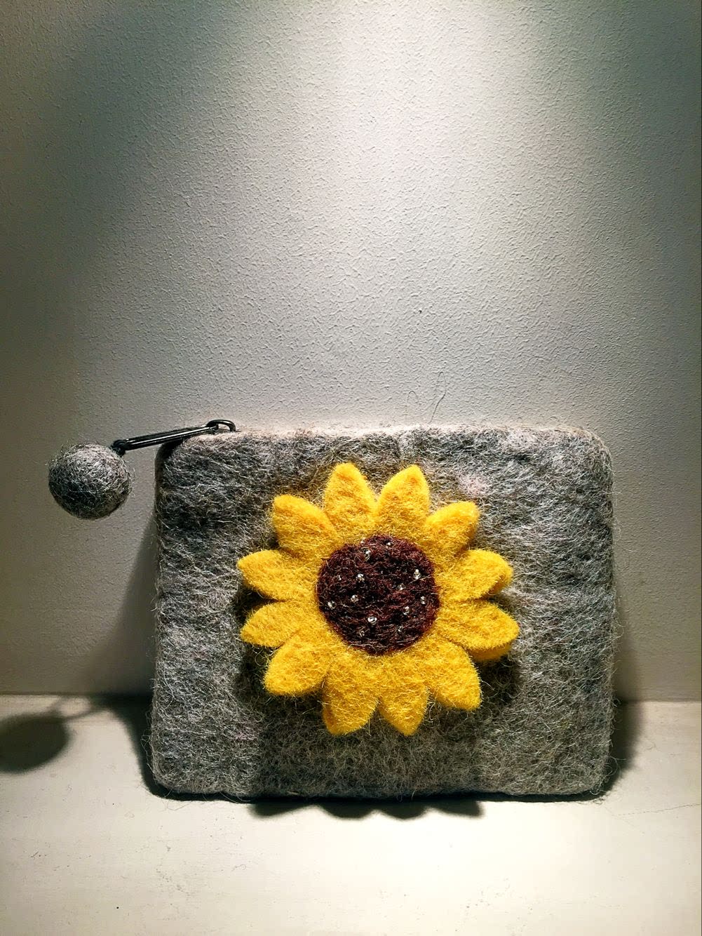 2016满包邮手工礼物向日葵太阳花尼泊尔羊毛毡硬币/手拿/零钱包