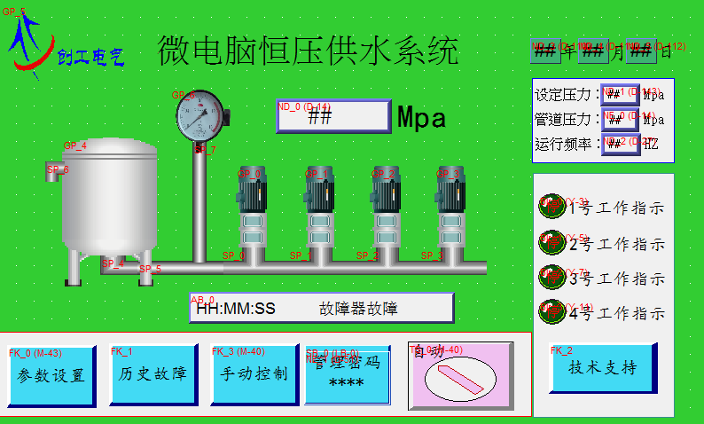 恆壓供水\氣控制櫃三菱plc程序\威綸觸摸屏\英威騰變頻器\電路圖