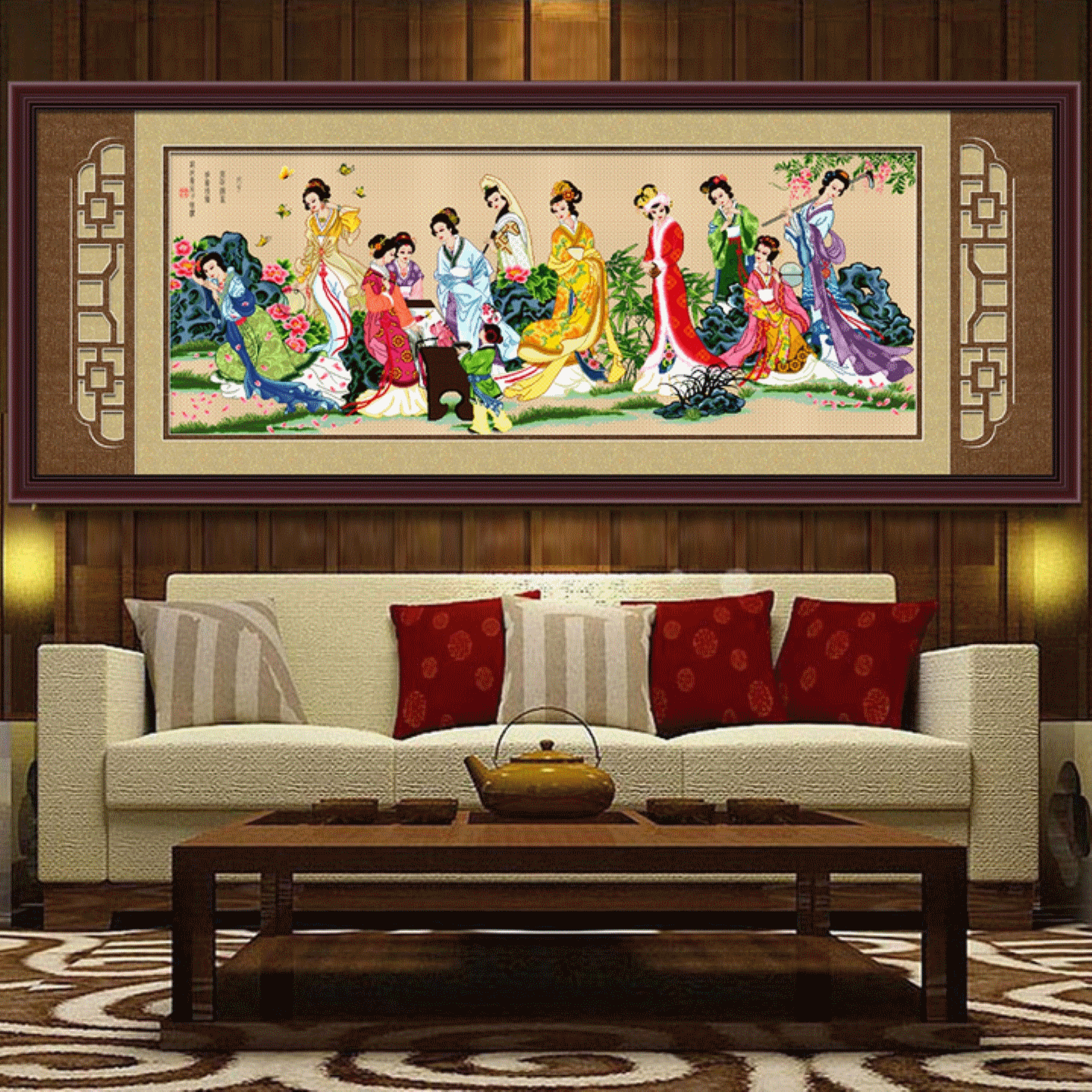 春天印花客厅十字绣红楼梦群芳图人物大幅古典中国风十二大美女