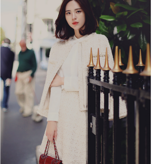 小丸韩国官网代购milkcocoa正品小香风花呢金边气质a字半身裙秋