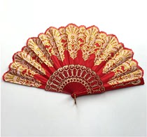 Spanish lace dance folding fan childrens ancient printed side ballet Wing Chun fan green yellow blue purple