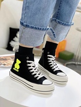 European station high-top shoes womens canvas Hong Kong style autumn and winter 2021 new black thick-soled increased flat-bottomed casual sports