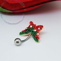 Korean fashion temperament strawberry full diamond anti-allergic butterfly titanium steel earrings navel ring