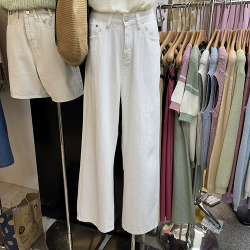 Весенний южнокорейский товар, джинсы для отдыха, штаны, в корейском стиле, высокая талия, свободный прямой крой