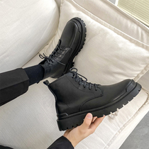 ins Martin boots male midhelps genuine leather tooling boots Inlenty wind black men high help leather shoes Korean version machine car boot tide