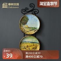 Oak Manor Van Gogh oil painting Ceramic pendulum American wall decoration plate ornaments crafts Sitting plate Hanging plate round