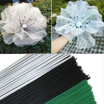 Handmade diy wire white plastic bag simulation paper art silk floral shape support flower pole student labor materials