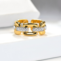 Nova Caibao 18K gold geometric square diamond ring interlocking light luxury fashion diamond ring female