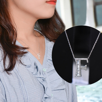 New Star Caibao Wife's Romantic Travel with Letter Necklace 18k White Gold Diamond Necklace Female Clavicle Chain