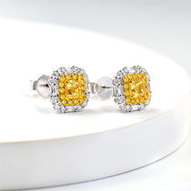 Nova Caibao 18K white gold cushion-shaped colorful yellow diamond earrings womens group set with large diamond earrings