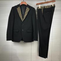 2021 Fashion New Collar Webband Letter Printing Casual Business Fashion Korean Slim Mens Suit Set