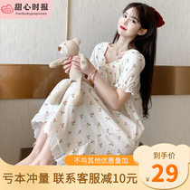 Sleepwear Woman Summer Thin short sleeves Sleeping Dress Pure Cotton Cute Sexy Loose Net Red Bursting spring and autumn Home Clothing Pink Flowers