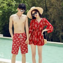 2020 new couples swimsuit wedding holiday split skirt with sleeves slim belly covered belly beach resort swimsuit