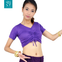 bellyqueen wrinkled V-neck short sleeve cotton belly dance practice suit Mercerized cotton V-neck short sleeve top