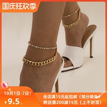 2 Diamond thick chain anklet suit Net red students hip hop double cold wind foot decoration female trend