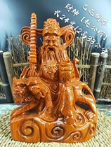 Flower pear wood carving Zhao Gongming God of Wealth Riding Tiger Statue