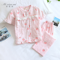 Millet rice cotton gauze thin short sleeve trousers Spring Summer Girl Girl parent-child air conditioning home clothing pajamas set female