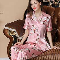 Pajamas Womens ice silk pajamas Summer simulation silk pajamas Short-sleeved trousers silk homewear Large size pajama suit