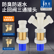 Washing machine sewer three-way anti-backwater reverse check valve kitchen sewer valve drain anti-backwater
