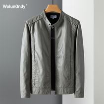 Mens Black Motorcycle Leather Jacket Stand Collar Retro Leather Jacket Harley Pie Overcome Leather Jacket Mens Autumn New Trend