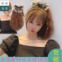 Wig female strap lace bow ponytail ponytail sheep roll realistic short wig