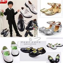 Boys black leather shoes primary and secondary school students group performance small white shoes boys and girls British style childrens shoes