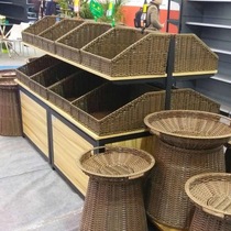 Multi-layer movable rattan basket with wheels Rectangular three-layer imitation rattan basket round fruit and vegetable plastic basket