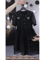 2023 summer new fat mm tea break French Hepburn wind little black dress fat sister slim dress