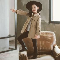 Girls trench coat coat 2021 New English style autumn dress big children Girl Spring Autumn short jacket top