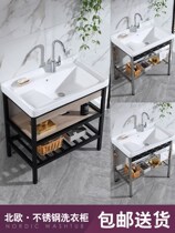 Ceramic laundry basin Stainless steel black bracket wash basin Wash basin with washboard balcony Ultra-deep laundry tank pool wash basin