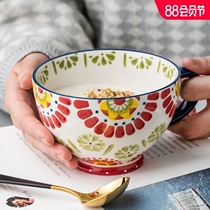 You porcelain creative hand painted oatmeal cup Breakfast cup Household water cup Large capacity bowl cup Mark ceramic cup female