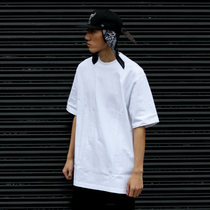 bboy loose solid color heavy small neckline t-shirt Hip-hop hip-hop net color short sleeve base hiphop skateboard