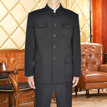 Middle-aged and elderly Chinese mens loose autumn and winter thick father Zhongshan suit suit Chinese Zhongshan suit plus velvet thickening