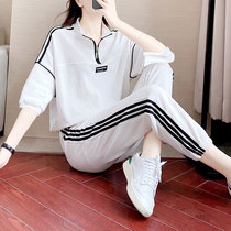 70% Sleeve Sportswear Suit Woman 2022 Chunqiu Fried Street Han Version Tide Casual Pants Fashion White Two Sets Minus Age