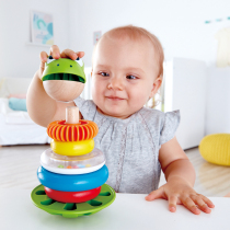 Hape Frog fancy ring Tower rainbow ring stack stack Music 1 year old childrens puzzle pile layer toy