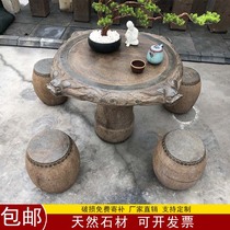  Stone table Stone stool Garden bluestone stone table Outdoor stone table and chair Courtyard Outdoor stone table Tea table Marble tea table
