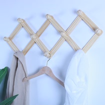  Nordic entrance wooden telescopic coat rack Entrance hanger hook free punch hook Solid wood row hook wall hanger