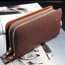 2022 new double zipped long style mens wallet large capacity handbag hand-wrapped mobile phone foreskin clip Youth Korean version