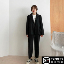 2021 Spring and Autumn New Leisure Small Suit Set Female Korean Loose Short Dress Interview Suit Two Piece Set