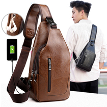 2022 New Chest Bag Mens Bag Single Shoulder Inclined Satchel Male Tide Student Soft Leather Casual Chest Front Tide Card Small Backpack