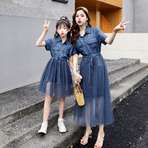 Fried Street pro-Dress 2022 new Mother Dress Spring Dress Dress Dress Foreign Air Length short sleeves Waist Jeans dress