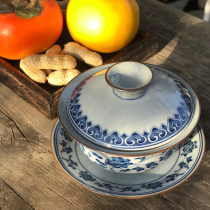 Jingdezhen hand-painted tea cup ceramic three talent bowl kung fu tea set blue and white porcelain cover bowl three cup tea cup tea cover Bowl
