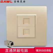 Golden two-digit through six types of shielded network cable socket 86 Gigabit computer network extended docking dual-pass head panel