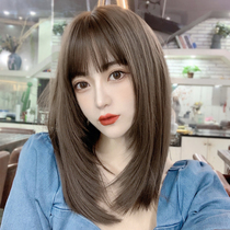 Wig womens long hair net Red fashion inside buckle collarbone hairstyle natural round face straight hair full head set fake hair
