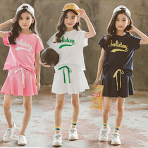  Summer new girls  casual suit sports parent-child mother-daughter short-sleeved T-shirt short skirt small and medium-sized childrens two-piece suit