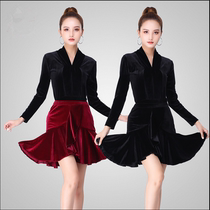 Latin dance dress womens adult skirt velvet one-piece jacket set dance practice clothing autumn and winter New